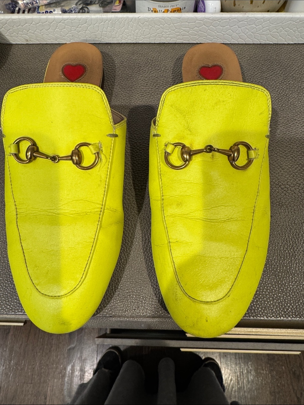 Yellow Leather Horsebit Slip-On Mules